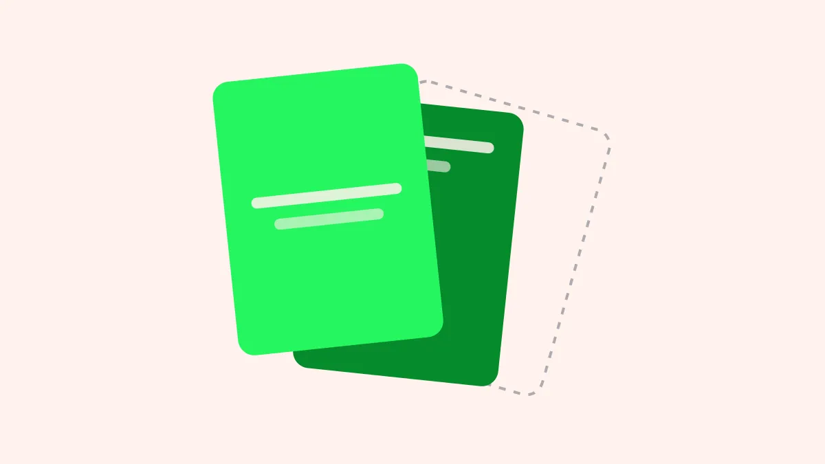 Two green book covers with title lines, bright over dark, and a dashed outline of a third behind, on a creamy ground.