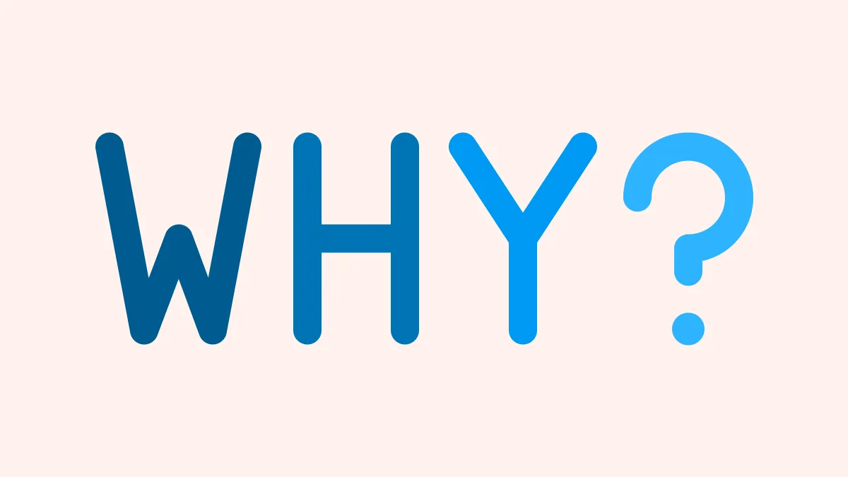 The word WHY with a question mark, drawn in rounded azure strokes lightening from left to right, on a creamy ground.