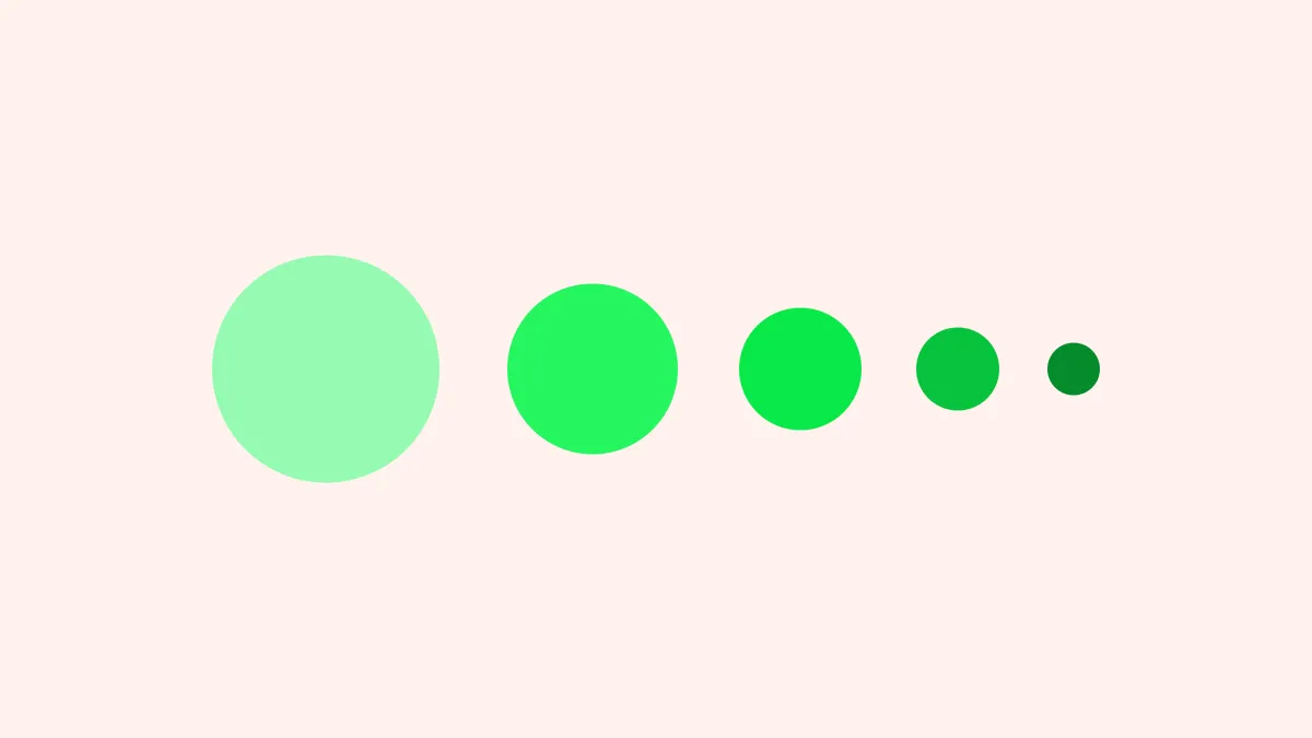 Row of five jade circles shrinking and darkening from left to right, on a creamy ground.