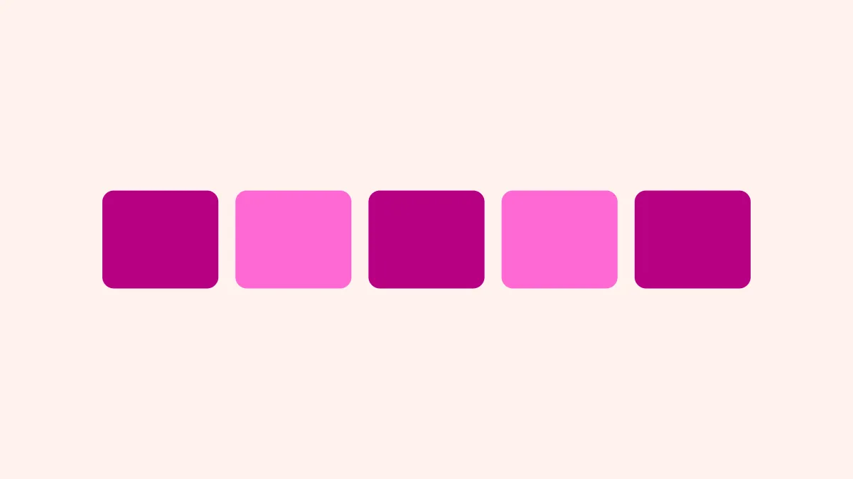 Row of five rounded blocks alternating dark and light magenta, on a creamy ground.